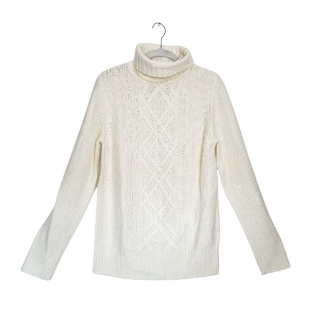J.Crew Cambridge Cable Knit Wool Blend Turtleneck Sweater in Ivory - Sz M - New